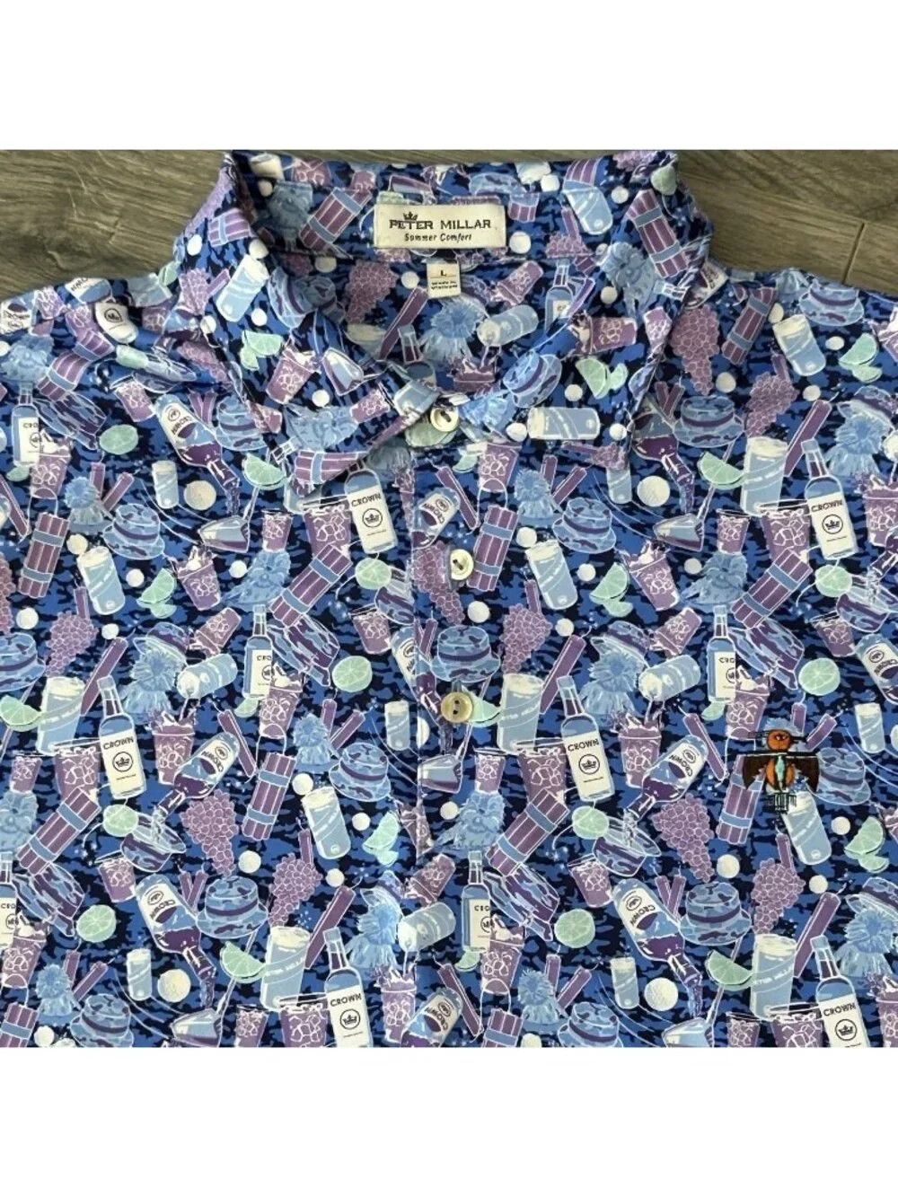 Peter Millar Polo Shirt Men L Blue Summer Comfort Crown Cocktail Caddyshack Golf